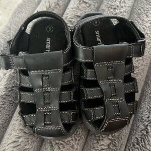 Smartfit Black Kids Sandals - faux leather with velcro back fastener